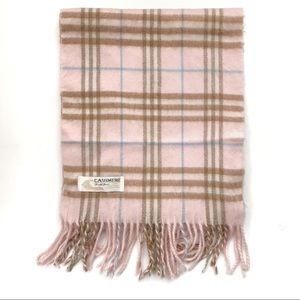 100% Cashmere Pink and Brown Plaid Scarf